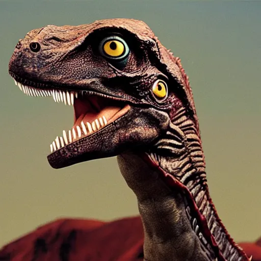 Image similar to velociraptor photographed by Annie Leibovitz