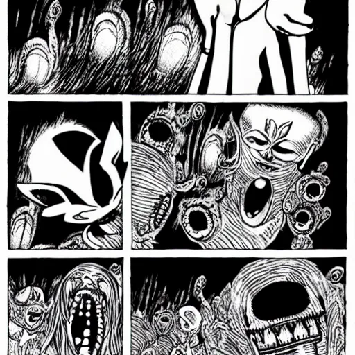 Image similar to sonic by junji ito, creepy, horror, highly detailed, intricate