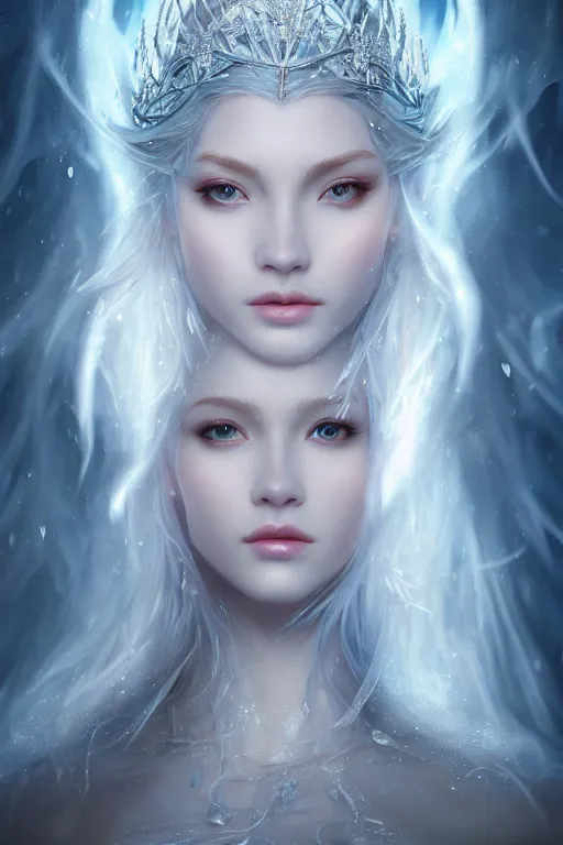 Image similar to a masterpiece ultrarealistic ultradetailed portrait of a very beautiful ice queen, medium shot, intricate, elegant, by stanley artgerm lau, wlop, rossdraws, james jean, andrei riabovitchev, marc simonetti, light by julie bell, porcelain skin. global illumination, vfx