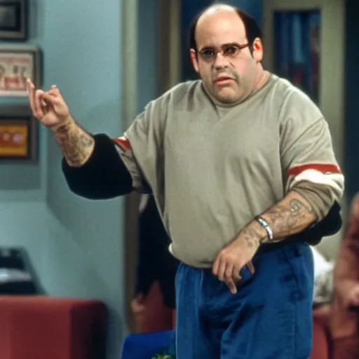 Image similar to George Costanza on Seinfeld as a gangster blood gang member