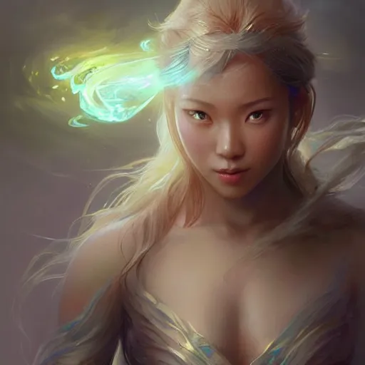 Prompt: asian female water elemental, lifelike, portrait, highly detailed, digital painting, artstation, concept art, sharp focus, illustration, cinematic lighting, art by artgerm and greg rutkowski and alphonse mucha