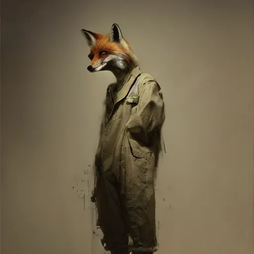 Image similar to fox foxman wearing a jumpsuit by ruan jia, portrait