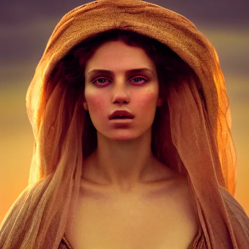 Image similar to photographic portrait of a stunningly beautiful sardinian priestess female in soft dreamy light at sunset, contemporary fashion shoot, by edward robert hughes, annie leibovitz and steve mccurry, david lazar, jimmy nelsson, breathtaking, 8 k resolution, extremely detailed, beautiful, establishing shot, artistic, hyperrealistic, beautiful face, octane render