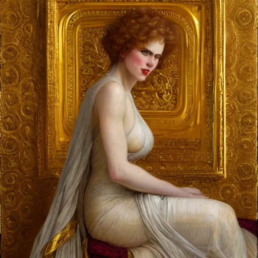 Prompt: beautiful_golden_portrait_of_a_Nicole_Kidman_a s_Grand Odalisque_intricate_oil_paintingby Jo hn_William_Godward_by_Anna_Dittman_by J-H 768-C9.0