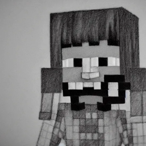 Image similar to realistic pencil drawing of minecraft villager, heh