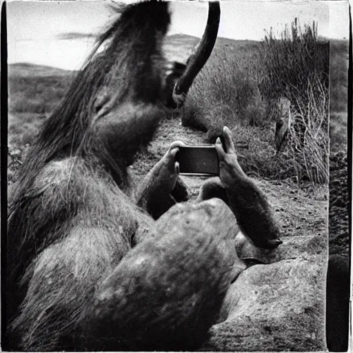 Prompt: “in the prehistory color photo of a real Neanderthal man taking an iPhone photo of his wife on a dead mammoth , National Geographic , anthropology photo”