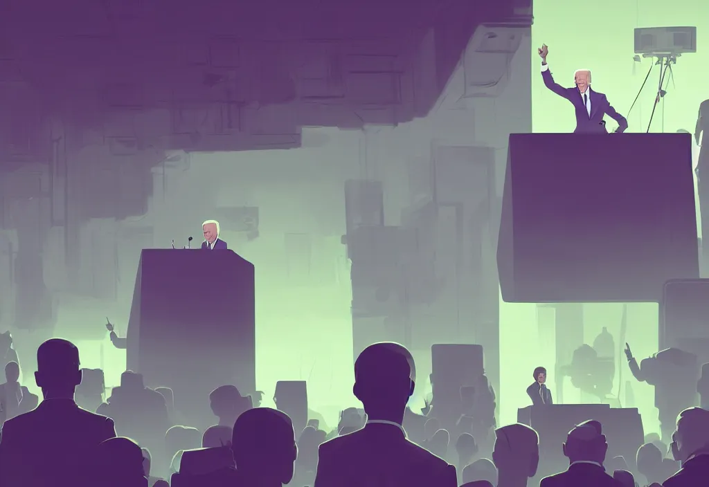 Image similar to joe biden in the democratic party headquarters, epic debates, presidental elections candidates, cnn, fox news, fantasy, by atey ghailan, by greg rutkowski, by greg tocchini, by james gilleard, by joe gb fenton, dynamic lighting, gradient light green, brown, blonde cream, salad and white colors in scheme, grunge aesthetic