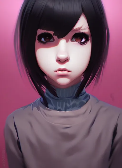 Image similar to a portrait of a pretty sewer punk young lady by ilya kuvshinov