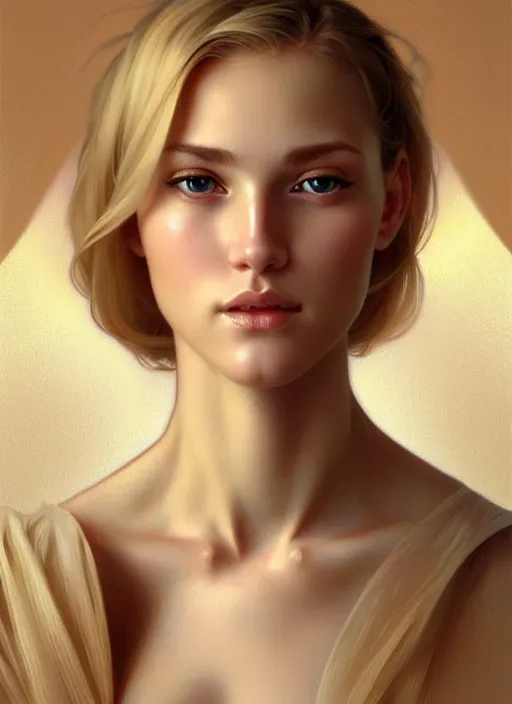 Prompt: perfectly feminine face!! portrait of young wife blessed by god with ever - increasing physical mental perfection, blonde, symmetrical! intricate, sensual features, highly detailed, biblical divine holy perfection!! digital painting, artstation, concept art, smooth, sharp focus, illustration, art by artgerm and greg rutkowski and alphonse mucha