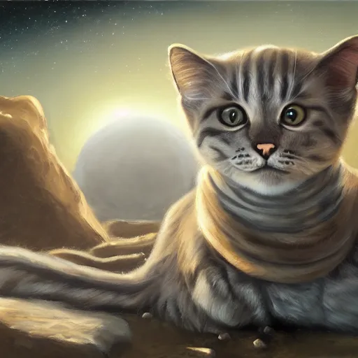 Prompt: a new species of cat on an unknown planet, oil painting, ultradetailed, artstation, ultradetailed, digital painting, ultradetailed