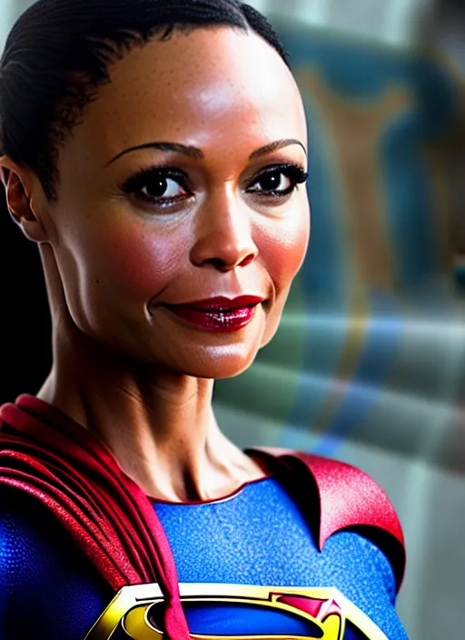 Prompt: thandiwe newton as supergirl, photorealistic, 8 k hd resolution