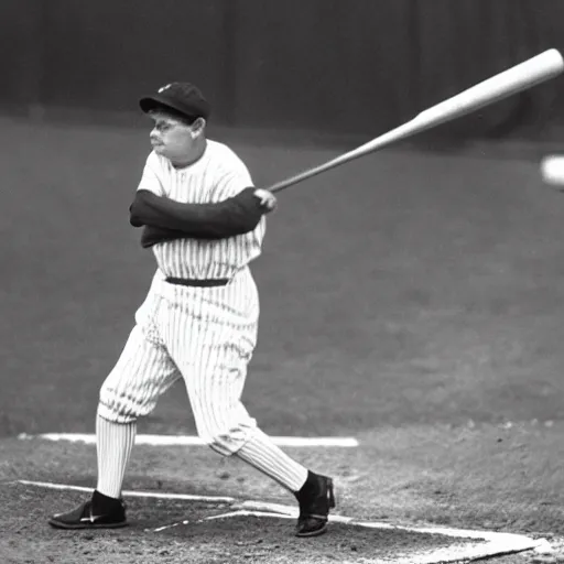 Image similar to babe ruth at bat, playing for 2012 new york yankees on a 4k tv broadcast