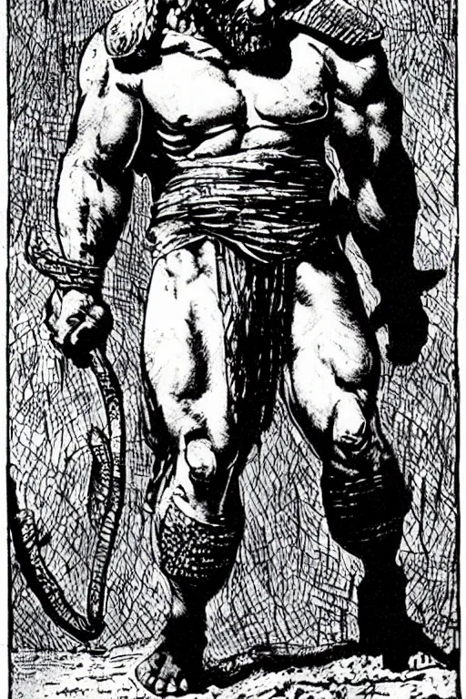 Image similar to ancient historically accurate depiction of the Bible Character Goliath of Gath, the Philistine warrior giant by frank miller