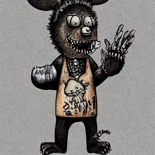 Image similar to grunge drawing of a bear voodoo doll by - rick and morty , loony toons style, horror themed, detailed, elegant, intricate