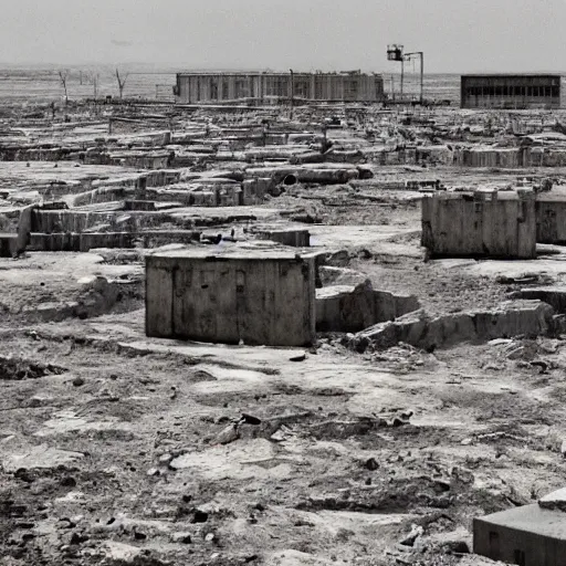 Prompt: barren city, nuclear wasteland, Fallout aesthetic, Anselm Kiefer