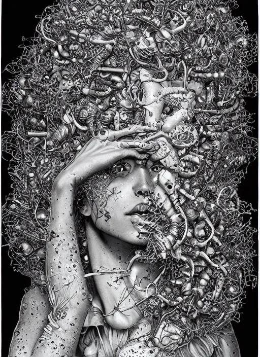 Image similar to Biopunk goddess painting by Dan Hillier, trending on artstation, artstationHD, artstationHQ, 4k, 8k