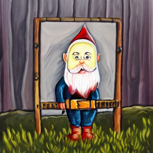 Image similar to a painting of a gnome in a barn, in the style of jenny nyström