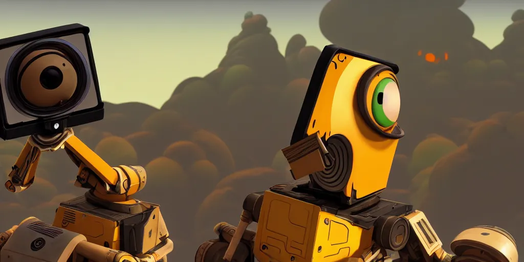 Image similar to selfie of wall - e as a outer wilds character, outer wilds screenshot, unreal engine, digital art