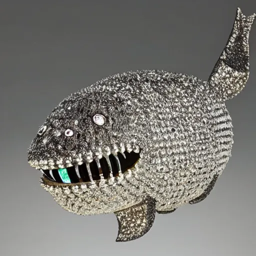 Image similar to A diamond encrusted killer anglerfish with jeweled teeth, the esca light is a minature vegas casino