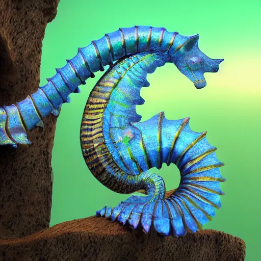 Prompt: fantasy creature hybrid cat seahorse with long detailed fur iridescent 3 d render 4 k