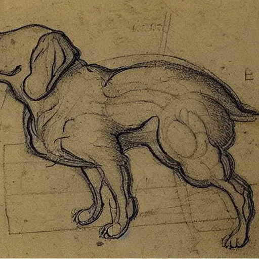 Prompt: a blueprint sketch of a dog by leonardo da vinci