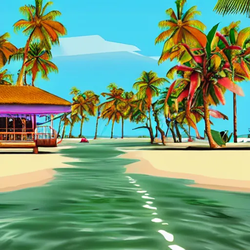 Image similar to a Thai island in the style of GTA vice city