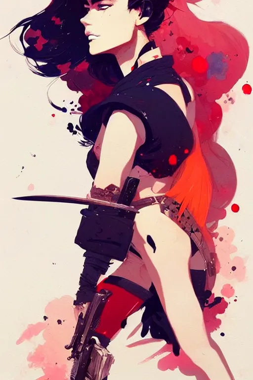Image similar to a ultradetailed beautiful panting of a stylish woman with with a sword on her shoulder, by conrad roset, greg rutkowski and makoto shinkai trending on artstation