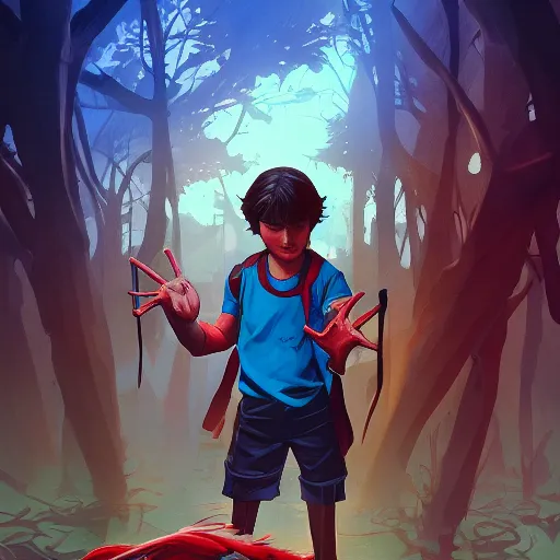 Image similar to hero world stranger things, behance hd by jesper ejsing, by rhads, makoto shinkai and lois van baarle, ilya kuvshinov, rossdraws global illumination