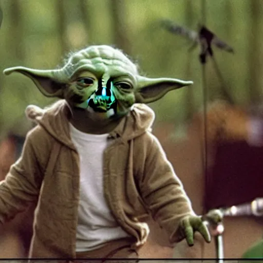 Image similar to yoda performing at woodstock