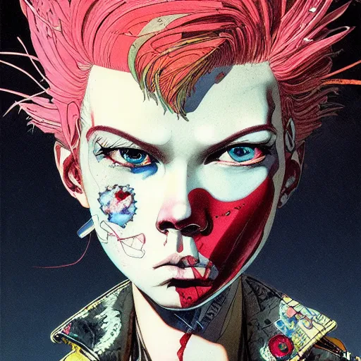 Image similar to prompt : punk portrait soft light painted by james jean and katsuhiro otomo and erik jones, inspired by akira anime, smooth face feature, intricate oil painting, high detail illustration, sharp high detail, manga and anime 1 9 9 9