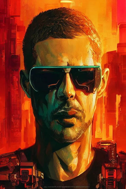 Image similar to cyberpunk military character ( blade runner 2 0 4 9, dystopian, cyberpunk 2 0 7 7 character design ). attractive face. portrait by james gurney and laurie greasley and yoji shinkawa, oil on canvas. cinematic composition, hyper realism, realistic proportions, anatomy, dramatic lighting, photorealistic, high detail, 4 k