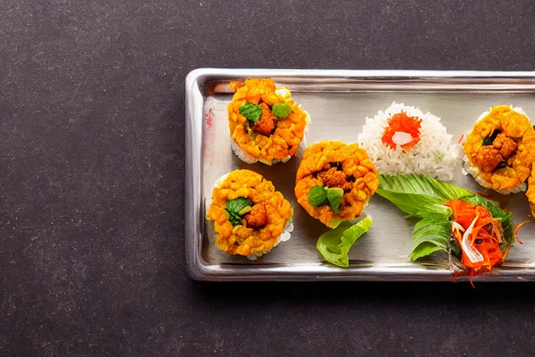 Image similar to vadapav sushi, commercial photography