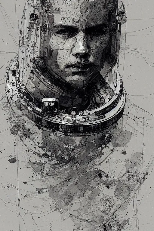 Image similar to portrait of astronaut from the void, pen and ink, intricate line drawings, by craig mullins, ruan jia, kentaro miura, greg rutkowski