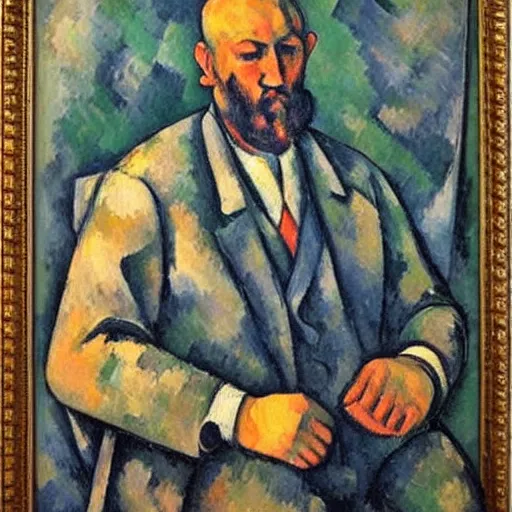 Image similar to Portrait of a giant man who can be seen from space, oil on canvas, Paul Cezanne, art