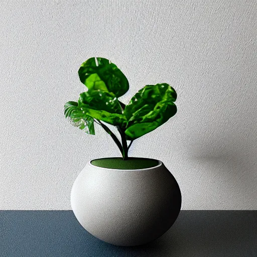 Prompt: pot plant levitating white geometric pot beautiful fororealistic art featured on artstation