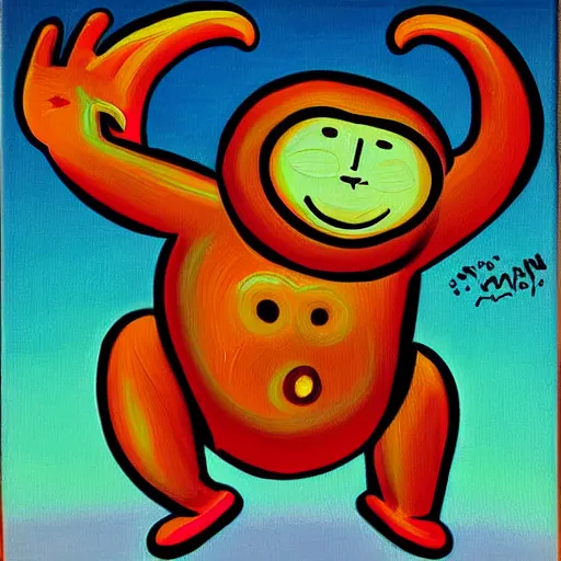 Image similar to the chunky monkey invents called the funky monkey and patents it. oil painting in the style of a funky monkey. good cosmic vibes. 1 9 2 9.