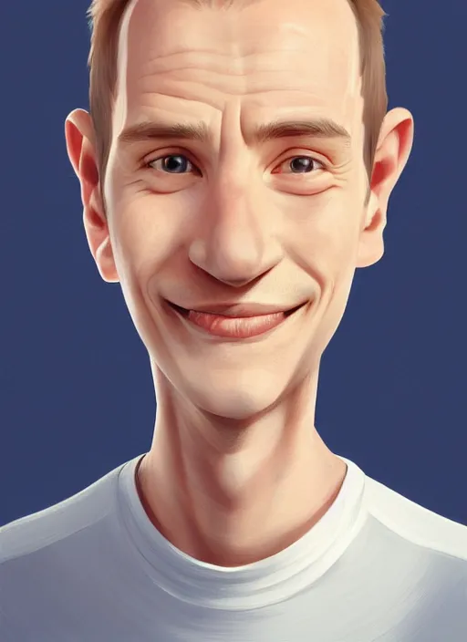Image similar to portrait of a finnish young man with a spoon on top of his nose, big grin mouth barely closed, wrinkled eyes, wise forehead, big lips, sharp portruding chin, short youthful hair, white background with notes, youthful colours, thin sharp lines, digital painting, artstation, matte, sharp focus, illustration, realistic anime artstyle