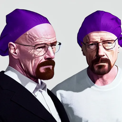 Image similar to walter white using a purple durag looking fresh