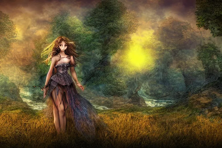 Prompt: girl, fantasy, pen style, ultra realistic!!!, hdr, clear weather, golden hour, sharp focus