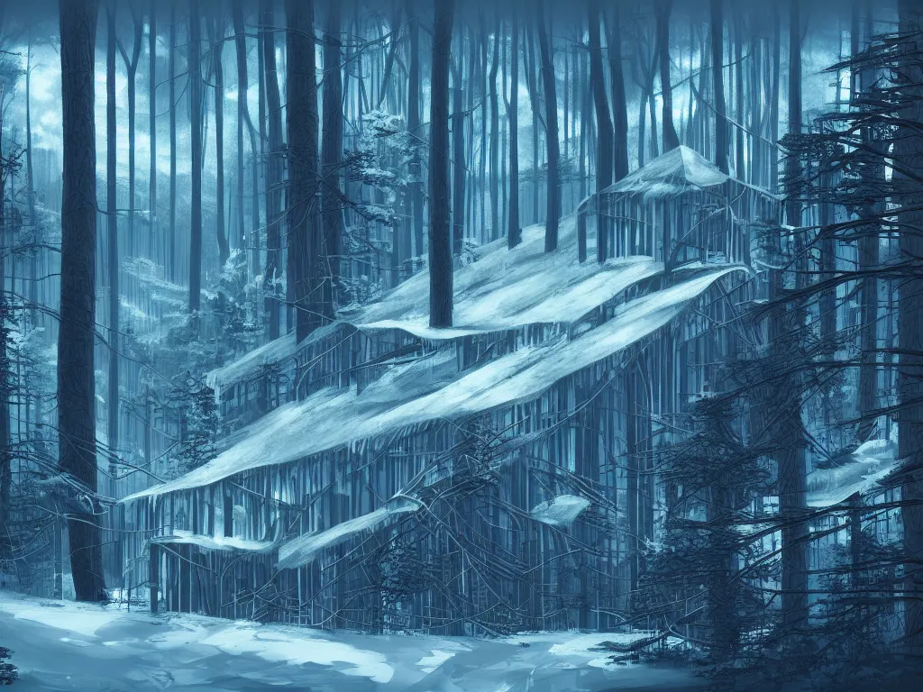 Prompt: forests and glades industrial raves buildings and ice, devices and mice, ornate, beautiful, award-winning art, artstation