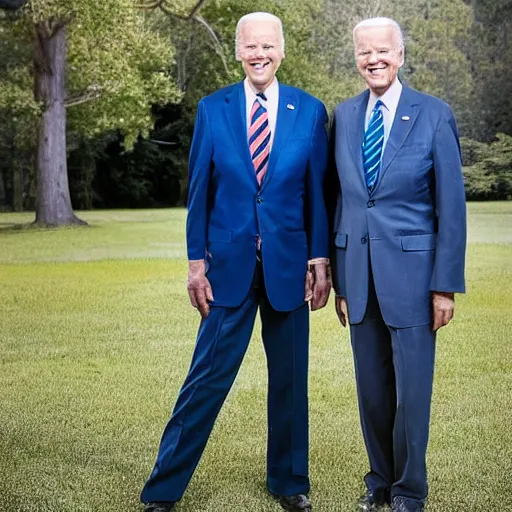 Image similar to A portrait photo of joe biden teams up with a teenage joe biden, perfect faces, 50 mm, award winning photography