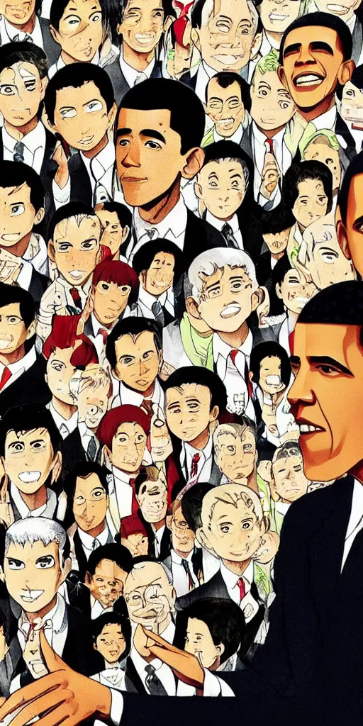 Image similar to barack obama as a manga character, [ fukumoto, drawn ]