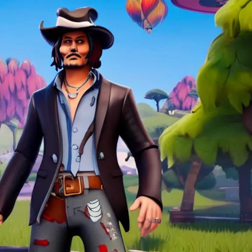 Image similar to johnny depp in fortnite, character render, full body shot, highly detailed, in game render