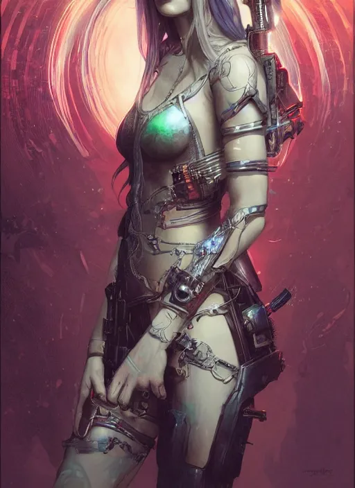 Image similar to a beautiful illustration of cyberpunk elven harley quinn, intricate, sharp focus, illustration, highly detailed, digital painting, concept art, matte, art by wlop and artgerm and greg rutkowski and alphonse mucha, masterpiece