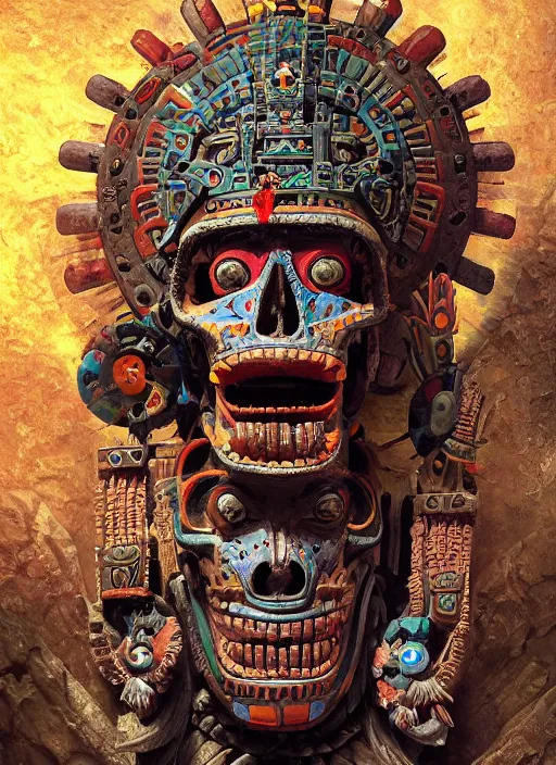 Image similar to digital _ painting _ of _ aztec god of death mictlantecuhtli _ by _ filipe _ pagliuso _ and _ justin _ gerard _ symmetric _ fantasy _ highly _ detailed _ realistic _ intricate _ port