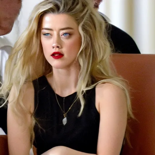 Image similar to Amber Heard in psychologist sofa, therapy