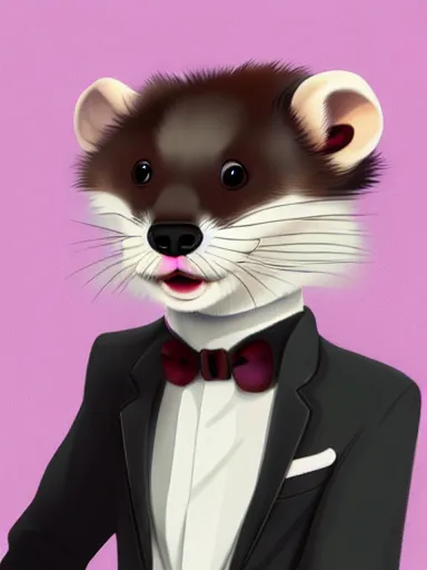 Image similar to beautiful furry art of ferret in smoking, in a formal suit, high quality, detailed, digital art