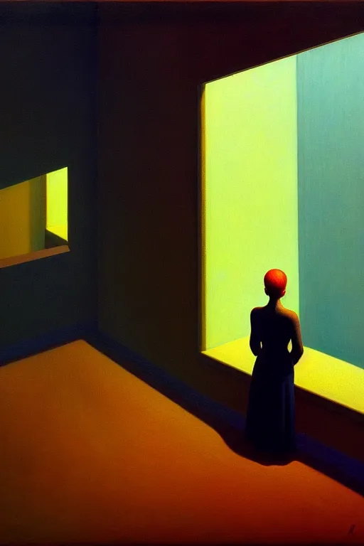 Image similar to loneliness, edward hopper and james gilleard zdzislaw beksisnski higly detailed