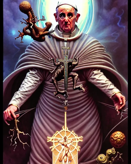 Image similar to the pope tarot card, fantasy character portrait made of fractals, ultra realistic, wide angle, intricate details, the fifth element artifacts, highly detailed by peter mohrbacher, hajime sorayama, wayne barlowe, boris vallejo, aaron horkey, gaston bussiere, craig mullins