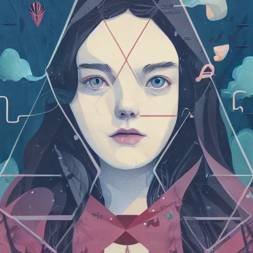 Image similar to Elle Fanning lost in the Bermuda Triangle, lovecraftian, Victorian, picture by Sachin Teng, asymmetrical, dark vibes, Realistic Painting , Organic painting, Matte Painting, geometric shapes, hard edges, graffiti, street art:2 by Sachin Teng:4